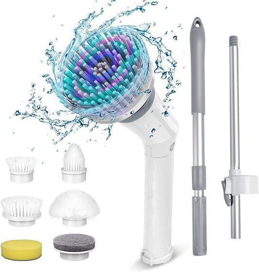 Qimedo Upgrade Rechargeable Electric Scrubber for Cleaning, 45-inch Handheld Spin Scrubber with Extended Long Handle, Cordless Power Dish Scrubber with 6 Brushes for Bathtub Grout Tile Floor - NeatNest