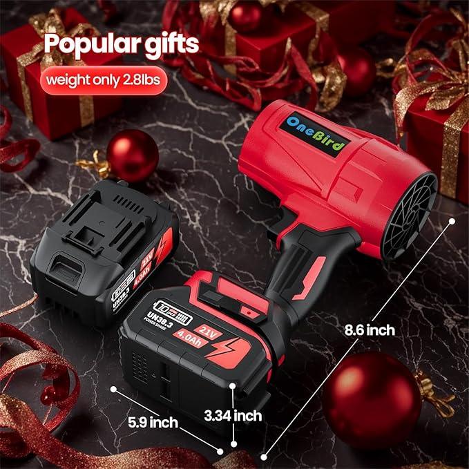 Cordless-Leaf-Blower-Electric Leaf Blower for Lawn Care 560 CFM-Handheld Blower Portable with Battery and Charger with 21V-4.0Ah-2 Batteries, Lightweight Blower for Patio Cleaning dust -red - NeatNest