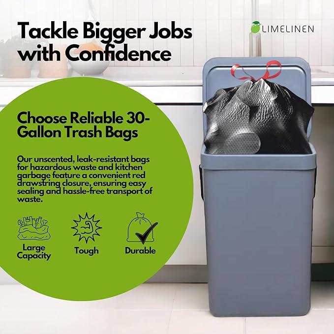 Mighty Flex 30 Gallon Trash Bags Drawstring, 500ct Heavy-Duty Large Garbage Bags, Ultra-Flexible, Leak and Odor-Resistant Plastic Garbage Bags for Home and Commercial Use, Unscented (Black) - NeatNest