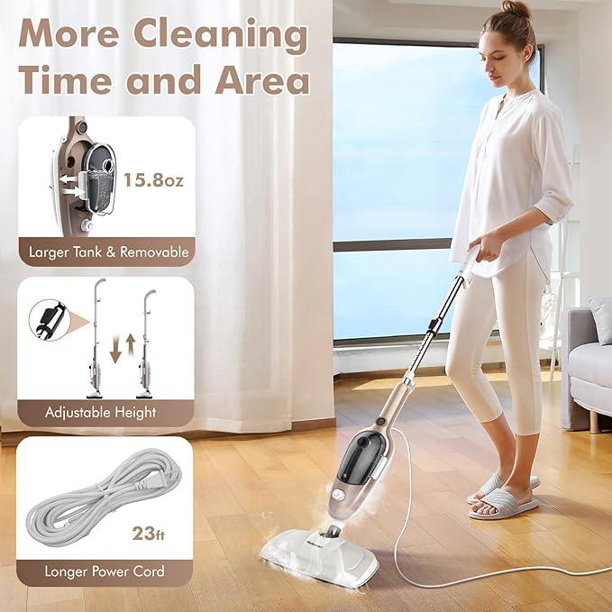 Steam Mop - All-in-one Powerful Handheld Steam Cleaner Detachable Floor Steamer with 11 Accessories, MultiPurpose Steamer for Hardwood Floors, Clothes,Windows,Tiles,Carpet, Whole Home Use, Rose Gold - NeatNest