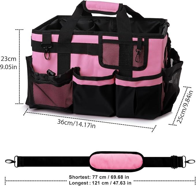 Large Cleaning Caddy Tote Bag with 4 Foldable Dividers Sturdy Support Board, Waterproof Cleaning Tools Organizer with Adjustable Shoulder Strap Waist Belt for Housekeepers, Cleaners Professional Use - NeatNest
