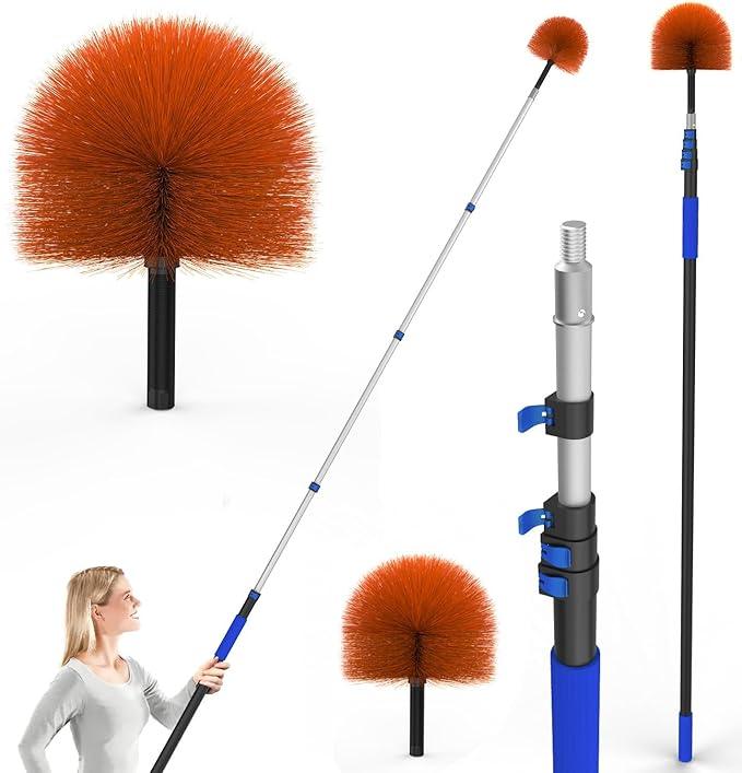 26FT Reach Cobweb Duster, Outdoor Spider Web Cleaner Brush with 5-20FT Telescoping Extension Pole, Aluminium Heavy Duty, Medium Stiff Bristles Spider Web Brush for Outdoor & Indoor Cleaning - NeatNest