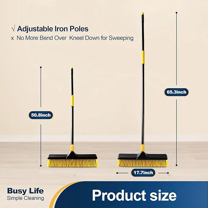 Yocada 18 Inch Push Broom Heavy-Duty Outdoor Commercial Broom Brush Stiff Bristles for Cleaning Patio Garage Deck Concrete Wood Stone Tile Floor 65.3 inch Long - NeatNest
