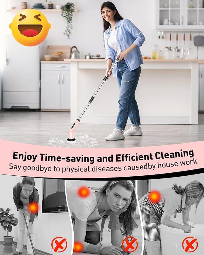 Electric Spin Scrubber for Cleaning Bathroom, Shower Scrubber Cordless Cleaning Brush with IPX7 Waterproof & 2 Speed, 3 Brush Heads, Bathroom Cleaning Supplies for Shower Tub Kitchen Tile Toilet Pink - NeatNest