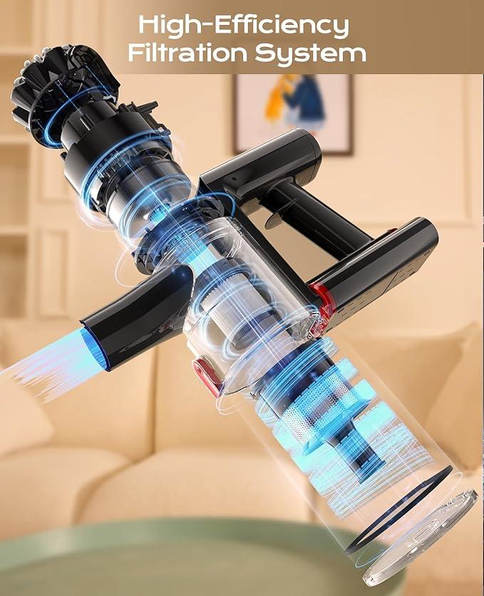 Cordless Vacuum Cleaner, 450W 40KPA Vacuum Cleaners for Home, 45Mins Lightweight Stick Vacuum with Advanced Green Light Tech, Rechargeable Battery Vacuum for Carpet,Pet Hair,Hardwood Floor - NeatNest