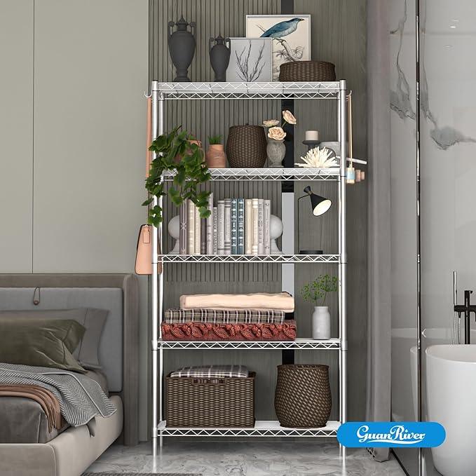 5-Shelf Adjustable Metal Shelf Wire Shelving Unit Storage Rack Display Shelf for Office,Kitchen,Bedroom,Bathroom,Laundry,Pantry Basement,Garage(Chrome,36" L x 14" W x 72" H) - NeatNest