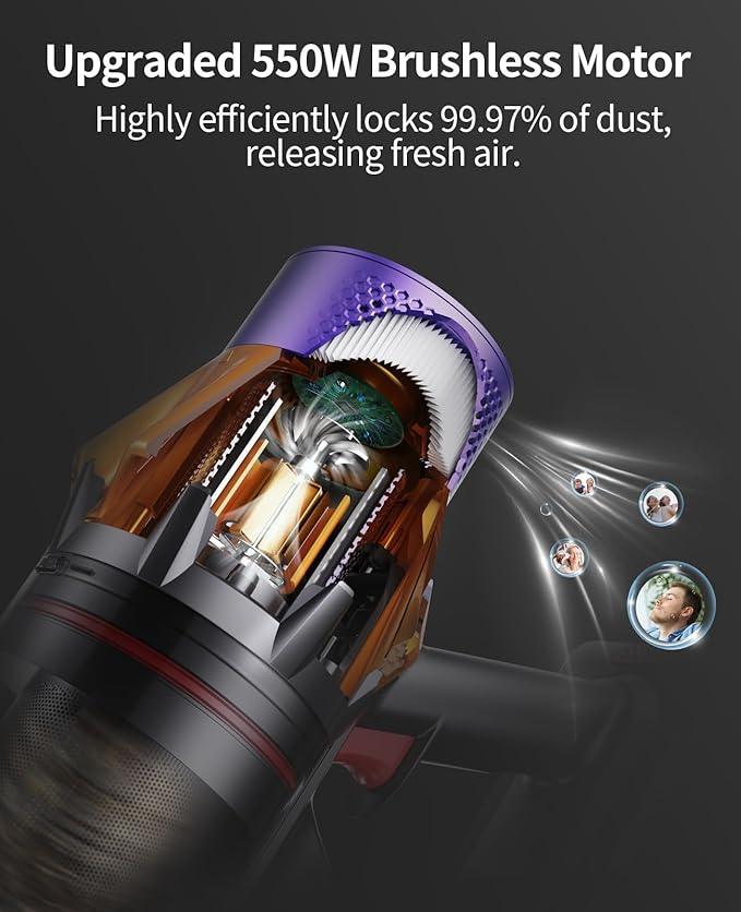 Cordless Vacuum Cleaner, 600W 50KPA 65Mins Cordless Stick Vacuum Cleaner With Touch Screen, Self-Standing,Wall Mount Charging, Handheld Vacuum Cleaners for Home/Pet Hair/Carpets/Hard Floors(X7A) - NeatNest