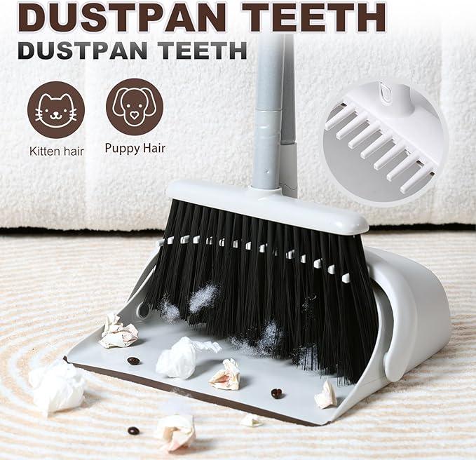 54" Long Handled Broom and Dustpan Set - Perfect Dust Pan and Brush Combo for Efficient Cleaning, Brown and White - NeatNest