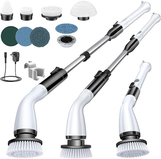 LABIGO Electric Spin Scrubber LA1 Pro, Cordless Spin Scrubber with 4 Replaceable Brush Heads and Adjustable Size Extension Handle Power Full Cleaning Brush for Bathroom Floor, Light Black - NeatNest