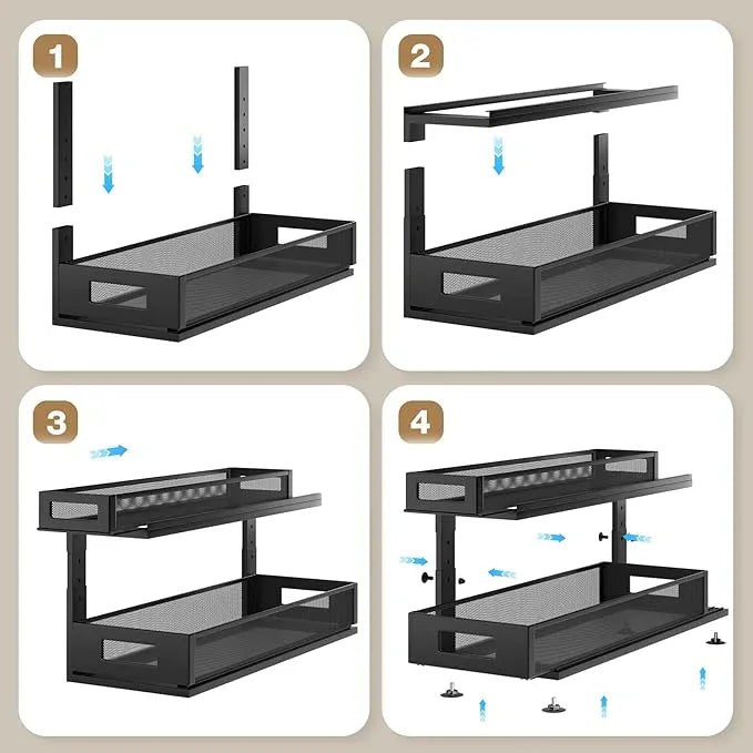 2 Pack 21.3IN-Depth Under Sink Organizer with Next-Gen Ball-Bearing Slides,2-Tier Pull Out Cabinet Storage,Height Adjustable Drawer Shelf for Bathroom,Kitchen,Laundry,Cabinet,Pantry-Black - NeatNest