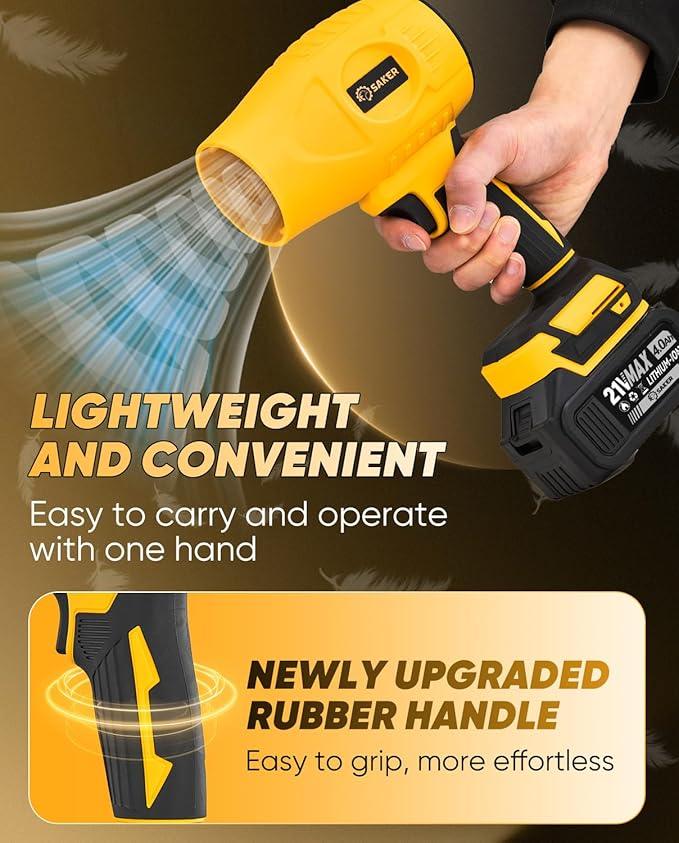 Saker Handheld Cordless Leaf Blower Portable Dust Cleaner 180000 RPM Compressed Air Duster with Adjustable Speed for Drying Patio Cleaning Camping 2 x 4.0Ah Battery Yellow - NeatNest