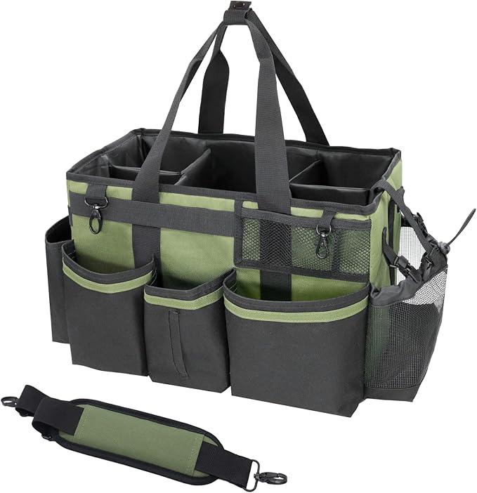 Wearable Cleaning Caddy Organizer with Handle & Shoulder Straps for Housekeepers, Under Sink & Car Cleaning Tool Organizer Bag with 4 Foldable Dividers (Green) - NeatNest