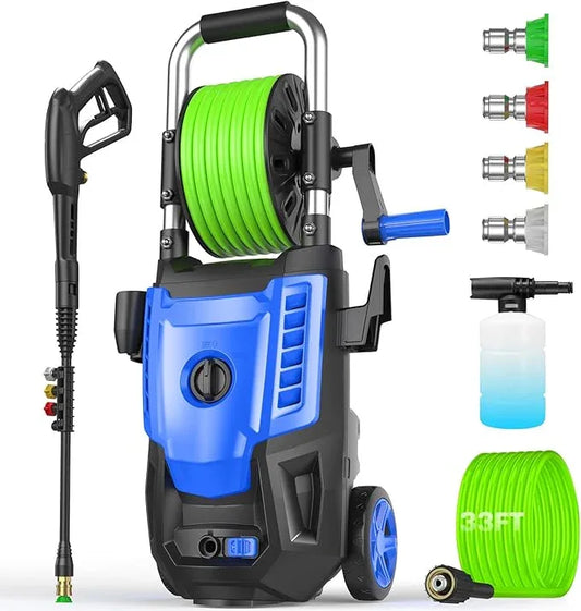 Pressure Cleaner- High Power Cleaner with 33FT Hose, 4 Nozzles and Foam Cannon, for Home, Cars, Fences, Patio, 2025 Upgraded(Blue) - NeatNest