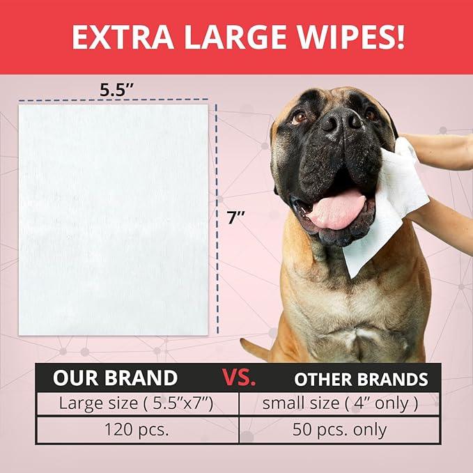 NOVEHA 120PCs XL Formulated Pet Wipes for Dogs & Cats - Safe for Facial & Finger Folds, Underarms, Groin, Hot Spots, Redness & Skin Relief, On-The-Go Size 5.5" x 7" - NeatNest