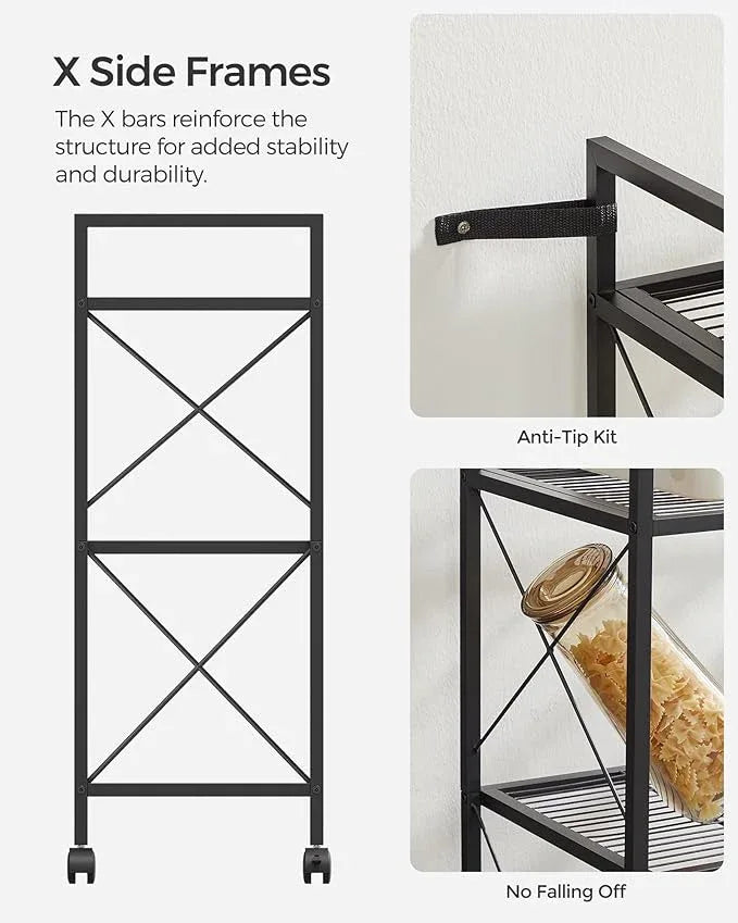 SONGMICS 3-Tier Metal Storage Rack with Wheels, Mesh Shelving Unit with X Side Frames, 23.6-Inch Width, for Entryway, Kitchen, Living Room, Bathroom, Industrial Style, Black UBSC163B01 - NeatNest