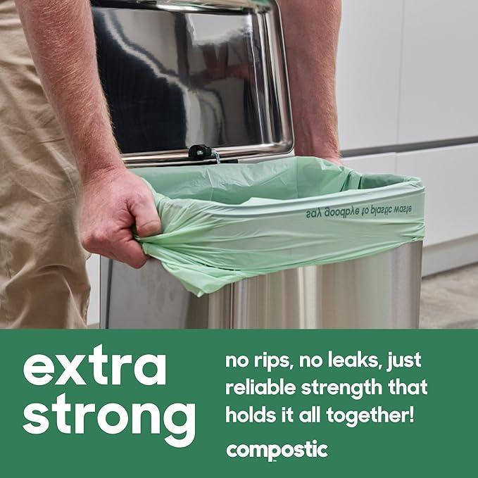 Compostic Home Compostable Trash Bags, 3 Gallon Small Kitchen Rubbish Bags (17” x 17.7”), Extra Strong & Quickly Breaks Down, 100 Count - NeatNest