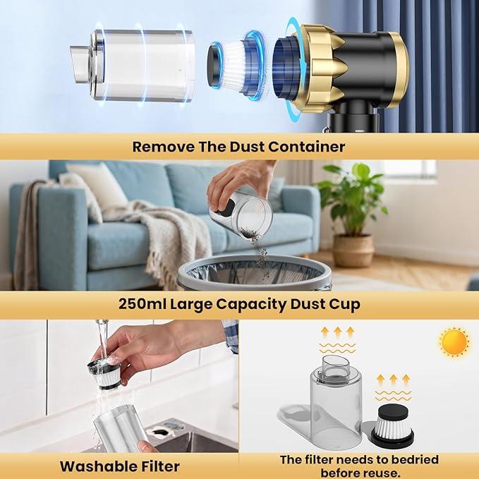 Car Vacuum Portable Cordless - Handheld Vacuum Cleaner with 16000PA Strong Suction, 7-in-1 Air Duster/Blower, Rechargeable Mini Vacuum with Long Battery, Multi-Nozzles for Car,Home, Office, Pet - NeatNest