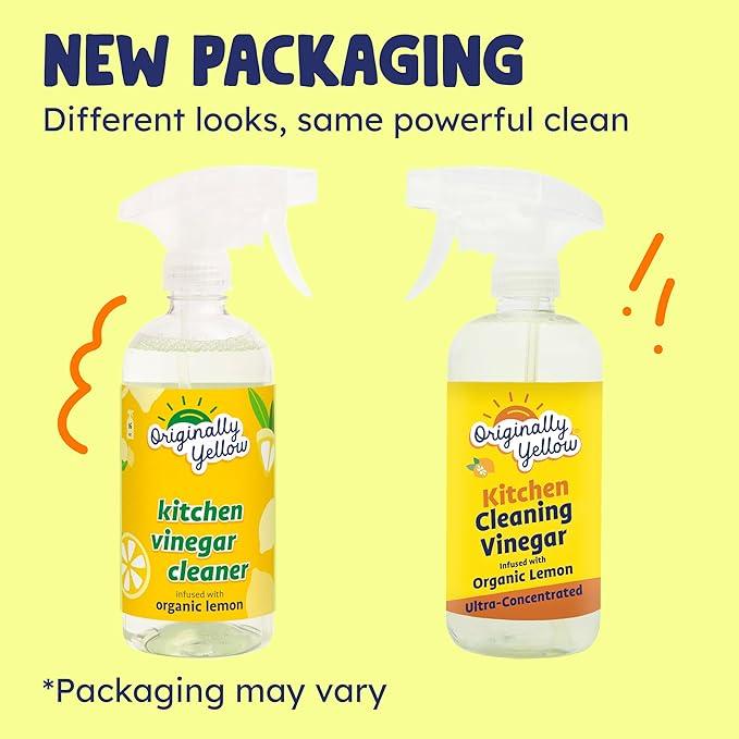 Originally Yellow Plant-Based Kitchen Cleaner | Powered by Natural Vinegar & Infused with Organic Lemon | Multipurpose Kitchen Counter Cleaner Works on Tile, Wood, Granite, & Marble, 16 Fl Oz (3-Pack) - NeatNest