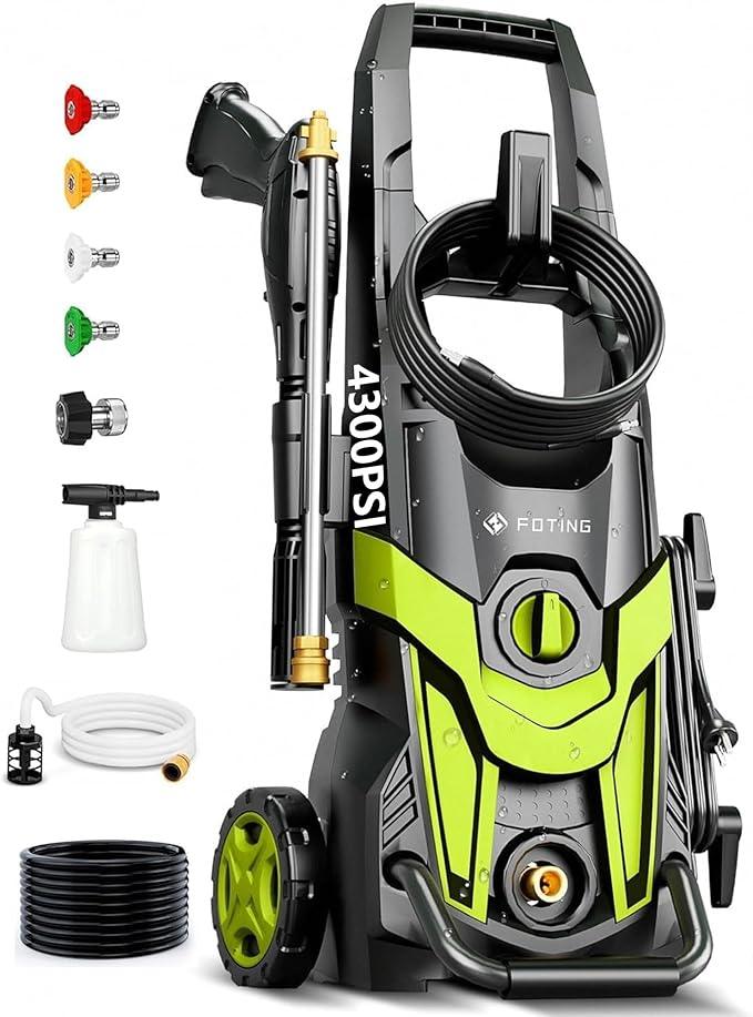 2025New Pressure Power Washer with 4 Quick Connect Nozzles, Inlet Hose & Filter, Foam Cannon for Cars/Fences/Driveways/Patios/Home Cleaning 4300PSI - NeatNest