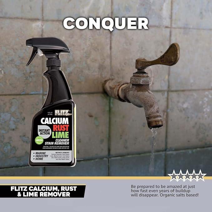 Flitz Calcium, Rust, & Lime Remover - 16oz Bottle of USA-Made Limescale Remover for Toilets, Showers, and More - Powerful Spray that Instantly Eliminates Tarnish, Grease, and Other Grime (1 Pack) - NeatNest