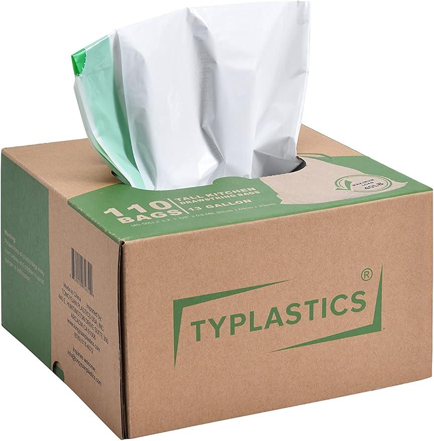 TYPLASTICS Tall Kitchen Drawstring Trash Bags, 13 Gallon, 110 Count - NeatNest