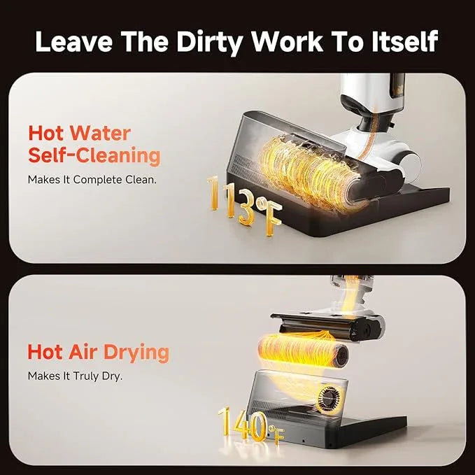 uwant D100 Wet Dry Vacuum Cleaner 180°Lay-Flat Vacuum Mop All in One with 18000Pa Suction Auto Self-Cleaning Anti Odor Stick Pushin Mop Dual-Edge Cleaning Electeic Mop Set for Hard Floor/Carpet,Milky - NeatNest