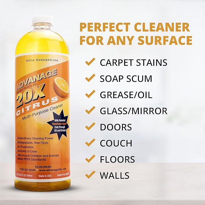 Advanage 20X Household Cleaner Concentrate Refill, 32 oz | Citrus All Purpose Cleaner | Multi Surface Dilute for Floors, Carpets, Glass, Counters, Appliances, and General Home Cleaning, USA Made - NeatNest
