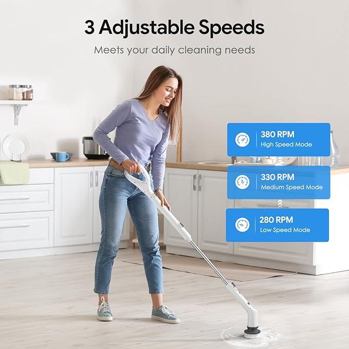 Electric Spin Scrubber, 2025 New Cordless Cleaning Brush, Shower Cleaning Brush with 7 Replaceable Brush Heads, Power Scrubber 3 Adjustable Speeds, Detachable Long Handle & IPX7 Waterproof - NeatNest