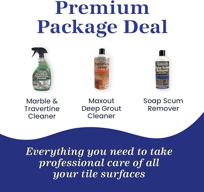 Marblelife Bathroom Combo Kit, With Marble & Travertine Cleaner, MaxOut Deep Grout Cleaner for Tile Floors, Soap Scum Remover For Shower & Other Surfaces, Includes A Cleaning Cloth - NeatNest