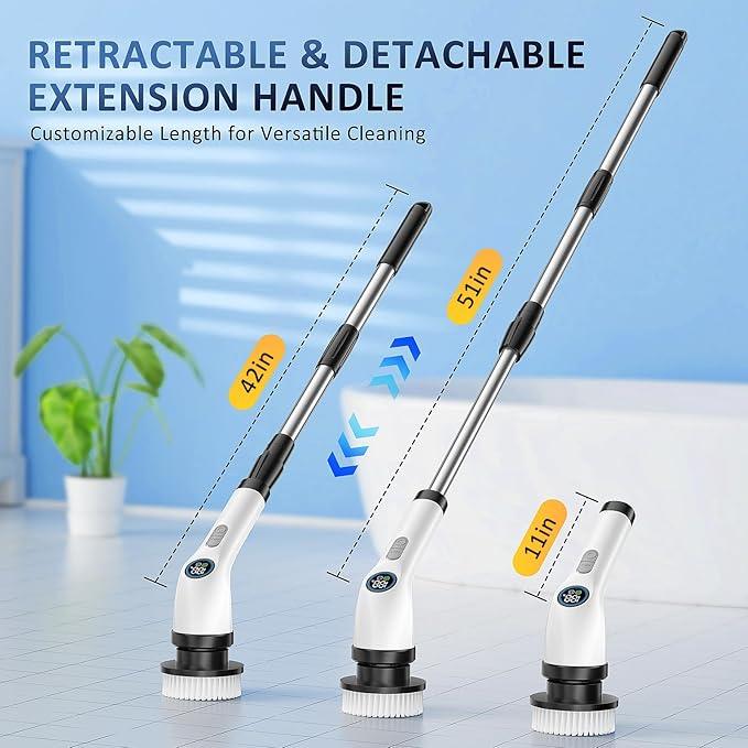 Electric Spin Scrubber Upgraded Battery with Extra-Long Runtime, IPX7 Waterproof Power Cleaner with 7 Brush Heads, 2 Speeds Adjustable Long Handle for Bathroom, Floor, Shower, Tile & Kitchen Cleaning - NeatNest