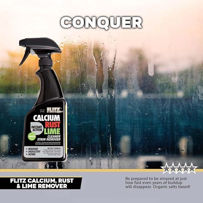 Flitz Calcium, Rust, & Lime Remover - 16oz Bottle of USA-Made Limescale Remover for Toilets, Showers, and More - Powerful Spray that Instantly Eliminates Tarnish, Grease, and Other Grime (1 Pack) - NeatNest