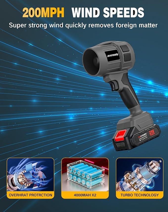 21V Cordless Handheld Leaf Blower - Variable Speed, 30000RPM Powerful Handheld Blower with Rechargeable Battery, Protective Gear for Home, Backyard, Driveway & Snow Removal - NeatNest