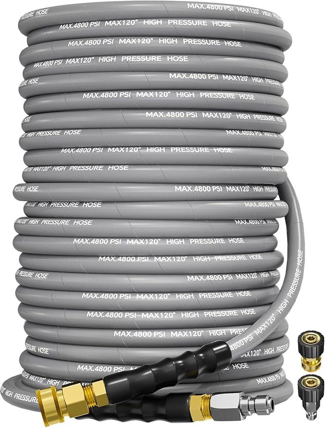 3/8" 4800PSI Pressure Washer Hose 125FT with Swivel Quick Connect for Cold/Hot Water Max 248°F, Kink Resistant Steel Wire Braided, Wear Resistant Power Washer Hose with M22 14mm Adapter - NeatNest
