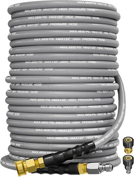 3/8" 4800PSI Pressure Washer Hose 125FT with Swivel Quick Connect for Cold/Hot Water Max 248°F, Kink Resistant Steel Wire Braided, Wear Resistant Power Washer Hose with M22 14mm Adapter - NeatNest