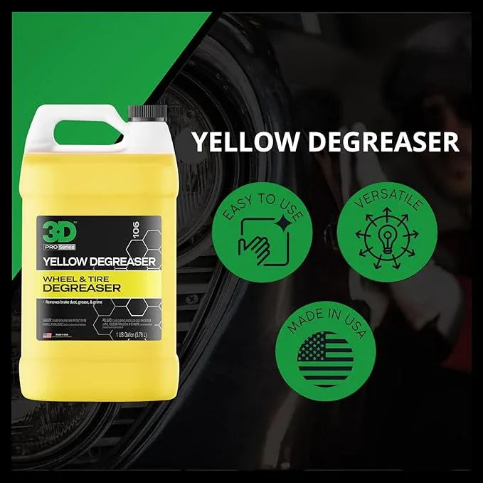 3D Yellow Degreaser – Non-Acid Wheel & Tire Cleaner Spray for Brake Dust, Grime & Tire Dressings – Safe for All Wheels & Whitewalls - 1 Gallon - NeatNest