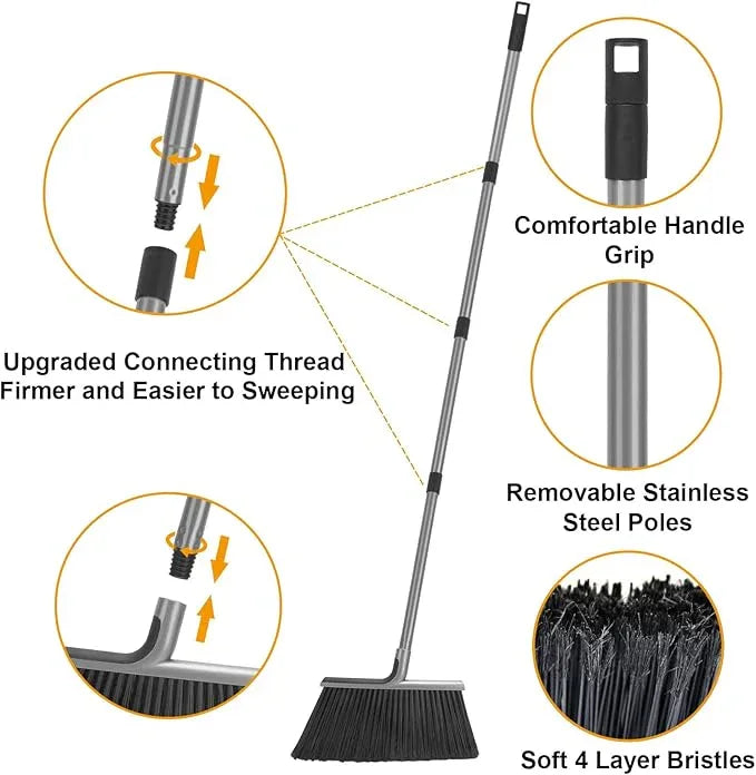 KeFanta 4 Packs Outdoor Broom Heavy Duty with 55" Long Handle, Commercial Brooms for Sweeping Indoor Courtyard Restaurant Garage Patio Decks Mall Market Kitchen Office Lobby Shop - NeatNest