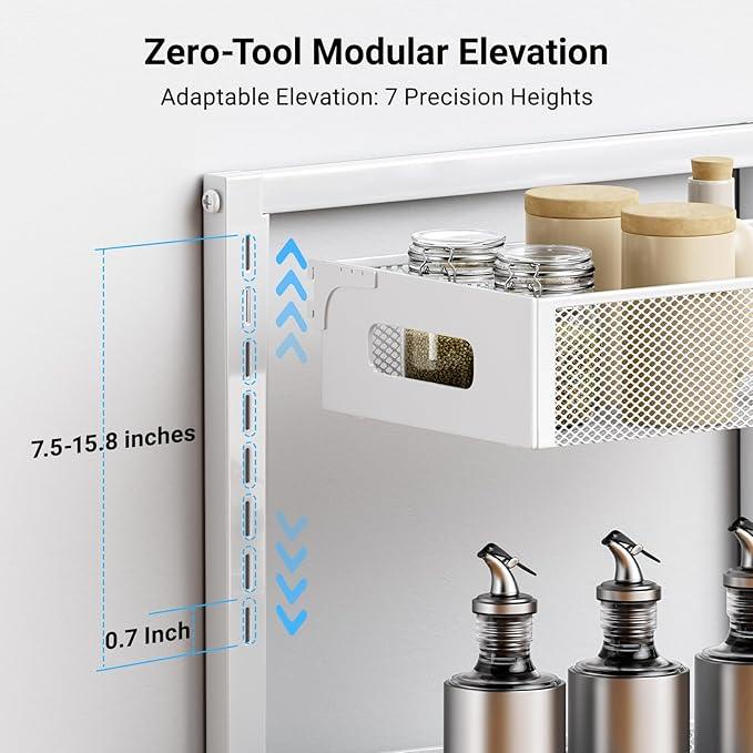 Pull-out Under Kitchen Sink Organizer, Metal Functional Under Sink Organizer, Height Adjustable Under Bathroom Sink Organizer, Under Sink Storage for Kitchen Bathroom Cabinet (White) - NeatNest