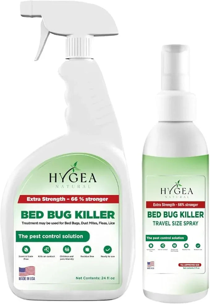 Hygea Natural Extra-Strength Bed Bug DIY Kit - unique, Odorless, Child & Pet Friendly - All water-friendly surfaces - 1 Bed Bug Spray (24 oz) & 1 Bed Bug Travel Spray in TSA Approved Size (3 oz) - NeatNest