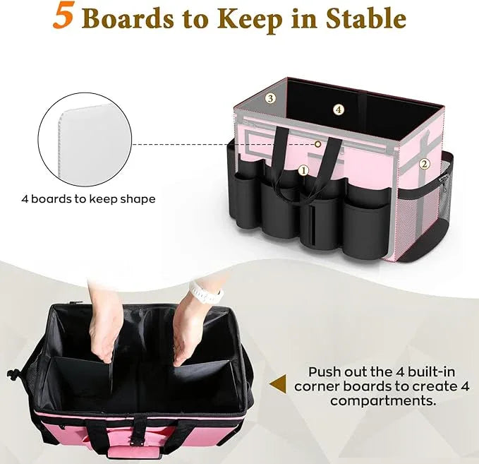 Cleaning Caddy with Wheels - Rolling Cleaning Caddy Bag with Detachable Trolley, Cleaning Caddy for Cleaning Supplies, Cleaning Bag for Housekeeping, Pink - NeatNest