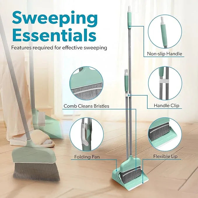 BLACK+DECKER Butler Broom & Dustpan Set - Short Handle, Stand-Up Design - Lightweight, Space-Saving Combo for Kitchen, Living Room, Bathroom, Lobby Floors - Home Cleaning Essential, Teal/Grey - NeatNest