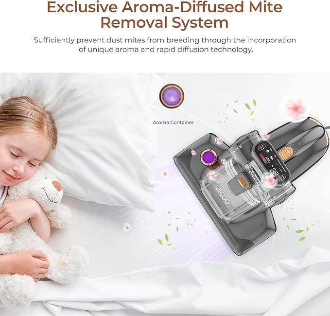 JIGOO T600 Bed Vacuum Cleaner with UV-C Light, 15Kpa Suction 700W Powerful Double Cup Handheld Vacuums, Mattress Vacuum Cleaner with Smart Dust Sensor, Ultrasonic & Heating Tech, HEPA Filter - Corded - NeatNest
