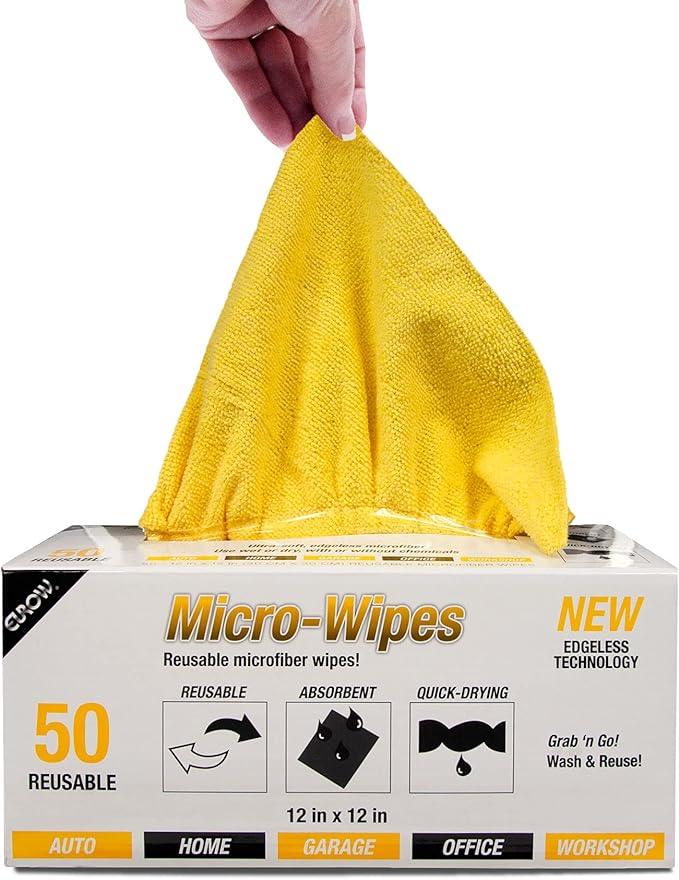 Eurow 200GSM Microfiber Cleaning and Drying Cloths with Dispenser Box, Reusable, Streak-Free, Scratch-Free, Ultra Absorbent, Edgeless for All Surface Types, 12x12in, 50-Pack, Yellow - NeatNest