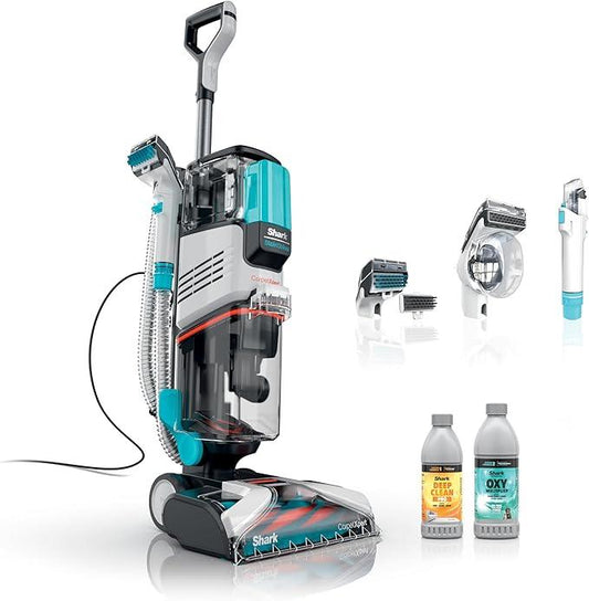 Shark CarpetXpert with StainStriker Upright Carpet, Area Rug & Upholstery Cleaner with Pet Mess Extractor Tool, Perfect for Pets, Carpet Shampooer, 3 Cleaning Tools, Cleaning Solutions, White, EX201 - NeatNest