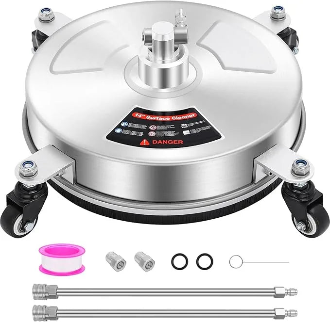 Dalmbox 14" Pressure Washer Surface Cleaner with 4 Wheels, 1/4" Quick Plug, Stainless Steel Housing, 4000 PSI, Pressure Washer Surface Cleaner Attachment for Patio, Courtyard, Concrete, Sidewalks - NeatNest