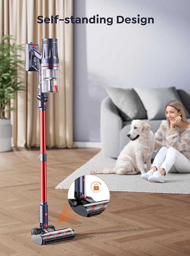 Cordless Vacuum Cleaner, 600W 50Kpa 65Mins Vacuum Cleaners for Home, Stick Vacuum with Self-Standing, Touch Screen, Vacuum Cleaner with Charging Station for Hard Floor Carpet Car Pet - NeatNest