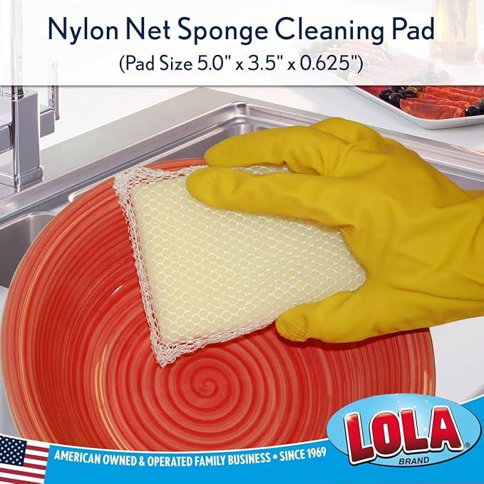 LOLA Nylon Net Sponge Cleaning Pad, Non Scratch Scrubbers, Safe on Non-Stick Surfaces & Coated Cookware & Dishes - Gentle Effective Cleaning, 1 Pack - NeatNest