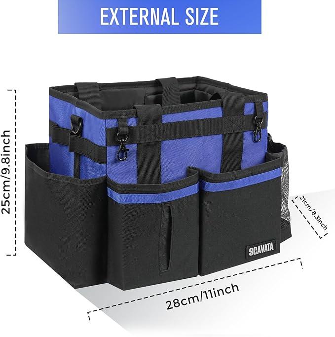 Compact Wearable Cleaning Caddy, Small Supplies Organizer with Handle & Shoulder Straps for Housekeepers, Under Sink & Car Cleaning Tool Organizer Bag (Blue) - NeatNest