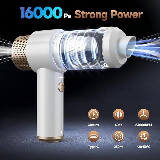 Car Vacuum Cleaner, 16000PA Mini Car Vacuum Cordless Powerful, 7 in 1 Portable Handheld Vacuum Cordless with LED Light, Dual Filters, One-Touch Empty for Pet Hair, Home, Office - NeatNest