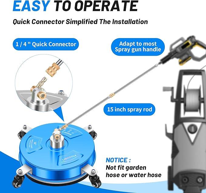 14" Pressure Washer Surface Cleaner with 4 Wheels - Coated Blue Stainless Steel Surface Cleaner for Pressure Washer Attachment for Concrete, Driveway, Patio, Sidewalk, Deck and Driveways - PWS14B - NeatNest