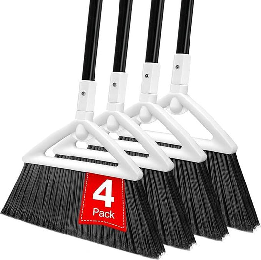 4 Pack Outdoor Indoor Broom, Brooms for Sweeeping Indoor, Heavy-Duty Kitchen Broom with Long Pole, Angle Broom White for Garages Restaurant Courtyard Office Slidewalk Lobby Sweep Dust - NeatNest
